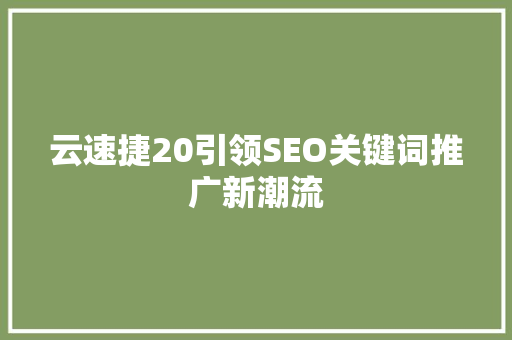 云速捷20引领SEO关键词推广新潮流