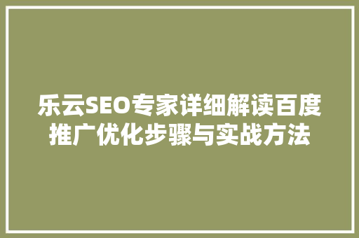 乐云SEO专家详细解读百度推广优化步骤与实战方法
