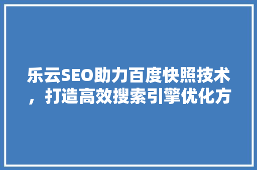 乐云SEO助力百度快照技术，打造高效搜索引擎优化方法