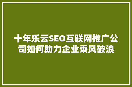 十年乐云SEO互联网推广公司如何助力企业乘风破浪
