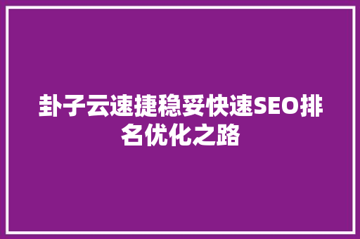 卦子云速捷稳妥快速SEO排名优化之路
