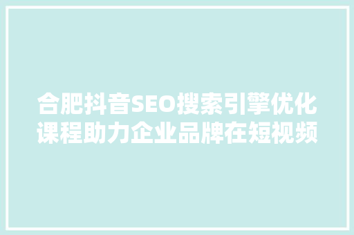 合肥抖音SEO搜索引擎优化课程助力企业品牌在短视频领域脱颖而出