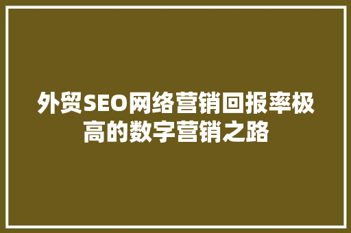外贸SEO网络营销回报率极高的数字营销之路