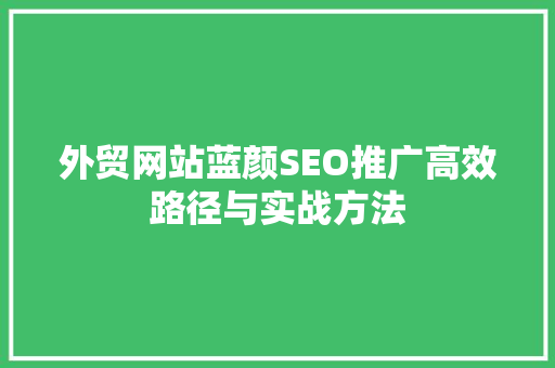 外贸网站蓝颜SEO推广高效路径与实战方法
