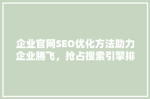 企业官网SEO优化方法助力企业腾飞，抢占搜索引擎排名高地