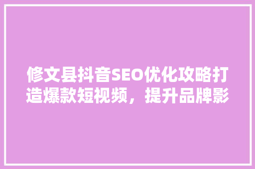 修文县抖音SEO优化攻略打造爆款短视频，提升品牌影响力