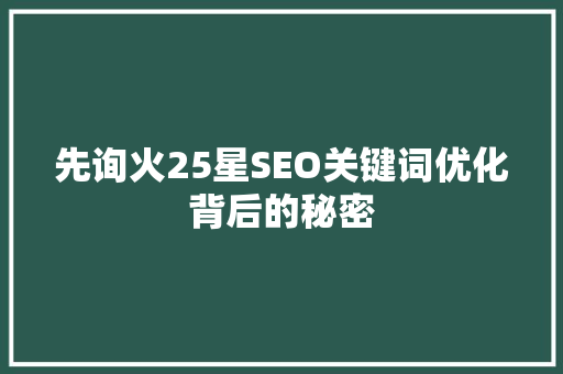 先询火25星SEO关键词优化背后的秘密