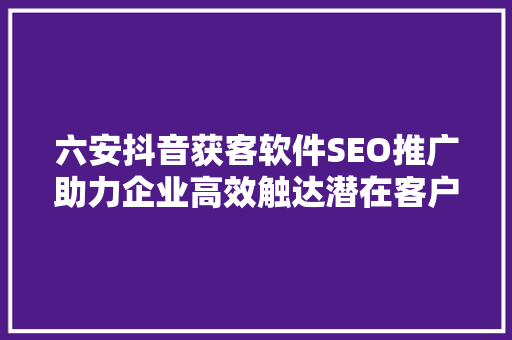 六安抖音获客软件SEO推广助力企业高效触达潜在客户