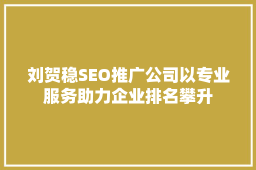 刘贺稳SEO推广公司以专业服务助力企业排名攀升