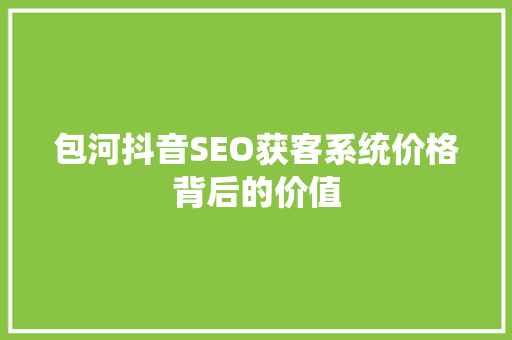 包河抖音SEO获客系统价格背后的价值