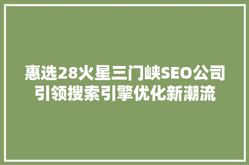 惠选28火星三门峡SEO公司引领搜索引擎优化新潮流