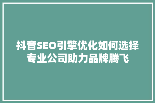 抖音SEO引擎优化如何选择专业公司助力品牌腾飞