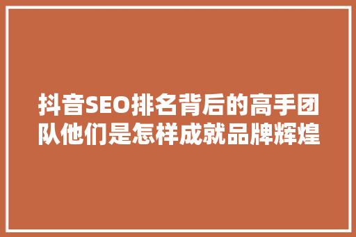 抖音SEO排名背后的高手团队他们是怎样成就品牌辉煌的