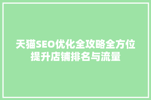 天猫SEO优化全攻略全方位提升店铺排名与流量