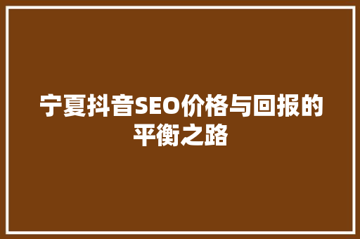 宁夏抖音SEO价格与回报的平衡之路