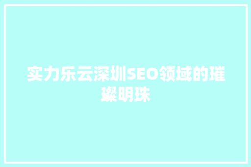 实力乐云深圳SEO领域的璀璨明珠