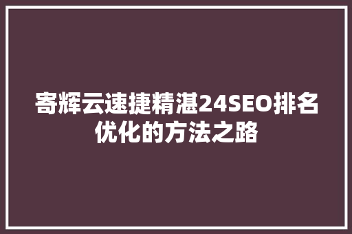 寄辉云速捷精湛24SEO排名优化的方法之路