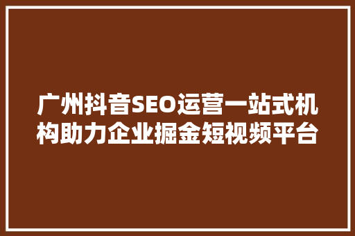 广州抖音SEO运营一站式机构助力企业掘金短视频平台
