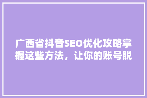 广西省抖音SEO优化攻略掌握这些方法，让你的账号脱颖而出