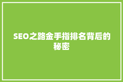 SEO之路金手指排名背后的秘密