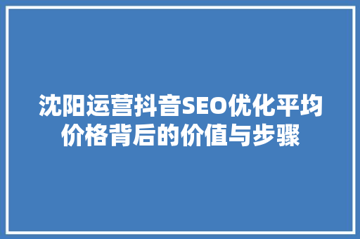沈阳运营抖音SEO优化平均价格背后的价值与步骤