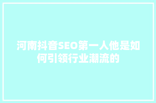 河南抖音SEO第一人他是如何引领行业潮流的