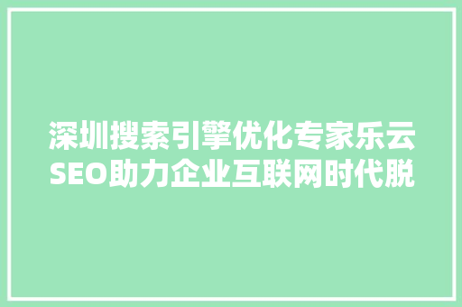 深圳搜索引擎优化专家乐云SEO助力企业互联网时代脱颖而出