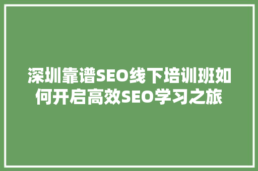 深圳靠谱SEO线下培训班如何开启高效SEO学习之旅