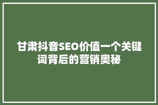 甘肃抖音SEO价值一个关键词背后的营销奥秘