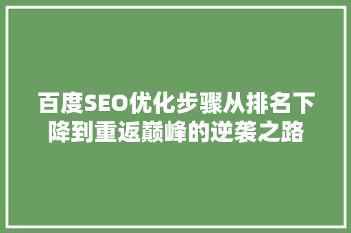 百度SEO优化步骤从排名下降到重返巅峰的逆袭之路
