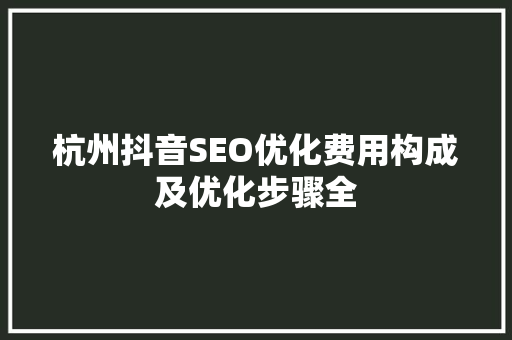 杭州抖音SEO优化费用构成及优化步骤全