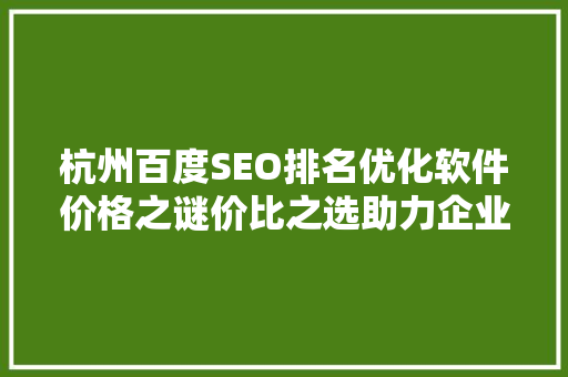 杭州百度SEO排名优化软件价格之谜价比之选助力企业腾飞