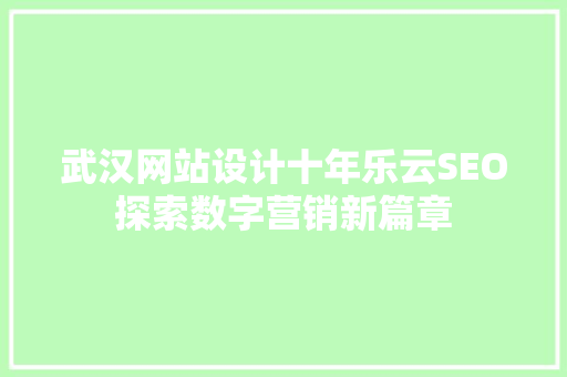 武汉网站设计十年乐云SEO探索数字营销新篇章