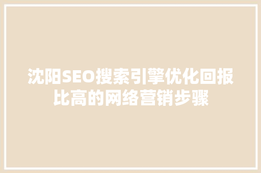 沈阳SEO搜索引擎优化回报比高的网络营销步骤