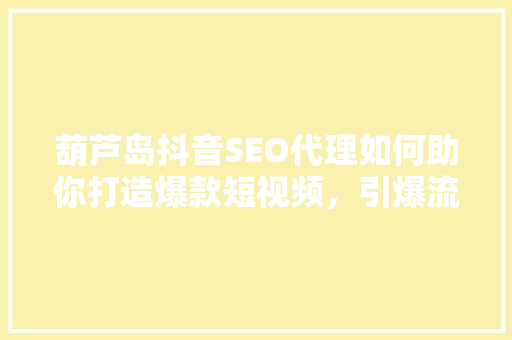 葫芦岛抖音SEO代理如何助你打造爆款短视频，引爆流量