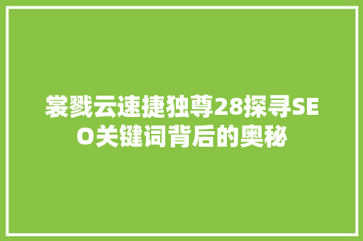 裳戮云速捷独尊28探寻SEO关键词背后的奥秘