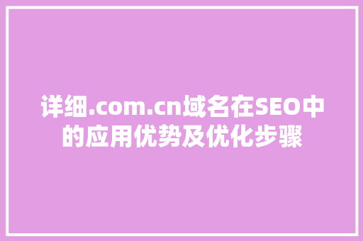 详细.com.cn域名在SEO中的应用优势及优化步骤