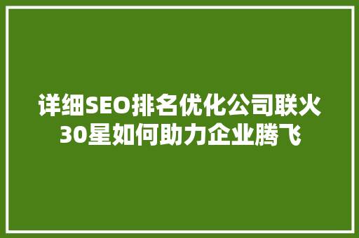 详细SEO排名优化公司联火30星如何助力企业腾飞