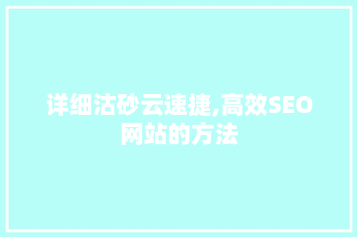 详细沽砂云速捷,高效SEO网站的方法