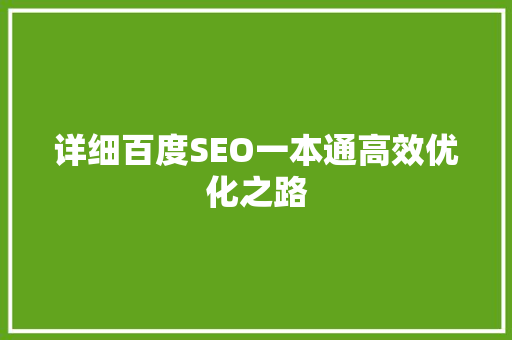 详细百度SEO一本通高效优化之路
