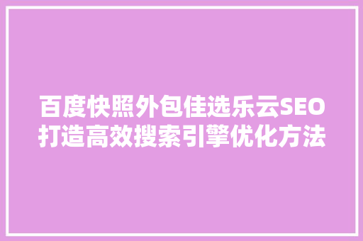 百度快照外包佳选乐云SEO打造高效搜索引擎优化方法