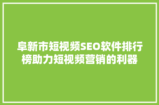 阜新市短视频SEO软件排行榜助力短视频营销的利器