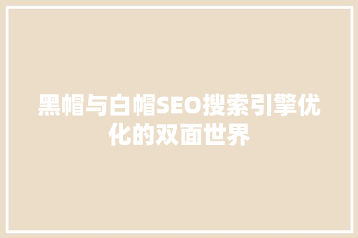 黑帽与白帽SEO搜索引擎优化的双面世界