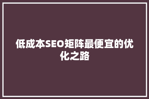 低成本SEO矩阵最便宜的优化之路