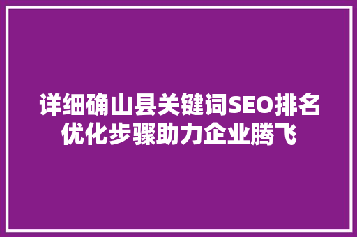 详细确山县关键词SEO排名优化步骤助力企业腾飞