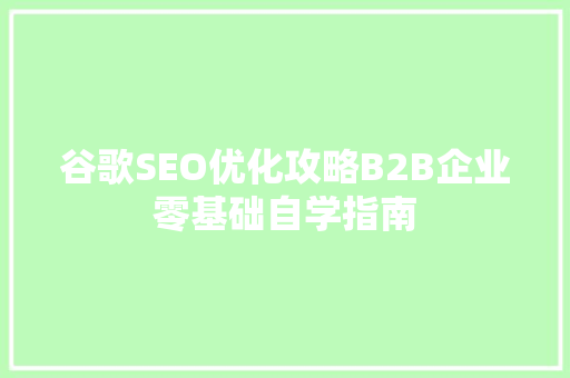 谷歌SEO优化攻略B2B企业零基础自学指南