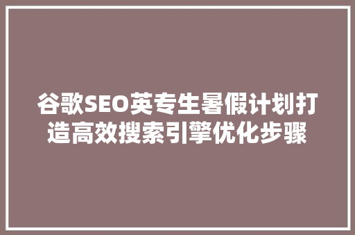 谷歌SEO英专生暑假计划打造高效搜索引擎优化步骤
