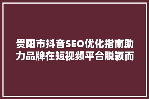 贵阳市抖音SEO优化指南助力品牌在短视频平台脱颖而出