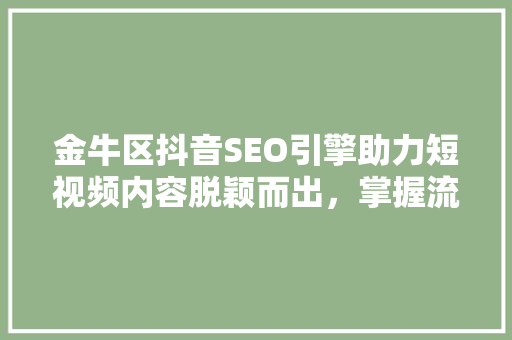 金牛区抖音SEO引擎助力短视频内容脱颖而出，掌握流量密码