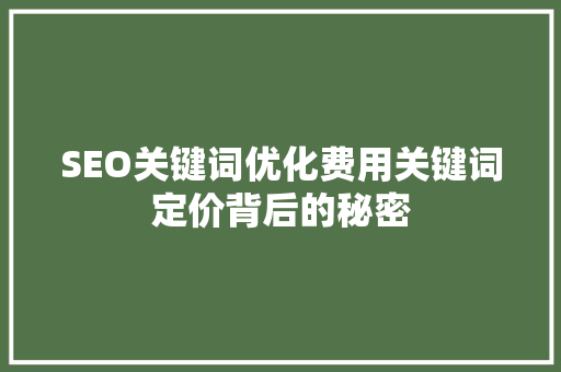 SEO关键词优化费用关键词定价背后的秘密
